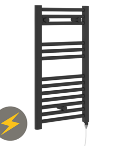 E-Diamond Electric Only Heated Towel Rail - W400mm x H720mm - Matt Black - Straight