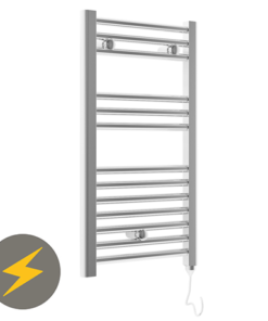 E-Diamond Electric Only Heated Towel Rail - W400mm x H720mm - Chrome - Straight
