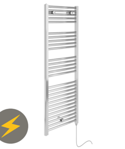 E-Diamond Electric Only Heated Towel Rail - W480mm x H1375mm - Chrome - Straight