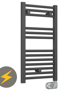 E-Diamond Electric Only Heated Towel Rail w. Digital Thermostat - W400mm x H720mm - Anthracite - Straight