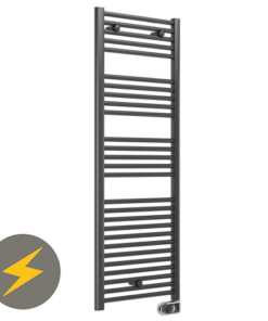E-Diamond Electric Only Heated Towel Rail w. Digital Thermostat - W480mm x H1375mm - Anthracite - Straight