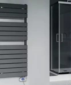 E-Milan Electric Only Heated Towel Rail w. Digital Thermostat - W500mm x H1213mm - Anthracite -Cheap Bathroom Heating Store 389051 d4 460