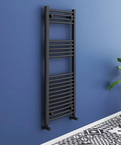 Toreno Black Curved W500 x H1200mm Heated Towel Rail