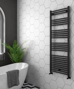 Diamond Heated Towel Rail - W600 x H1600mm - Anthracite - Straight