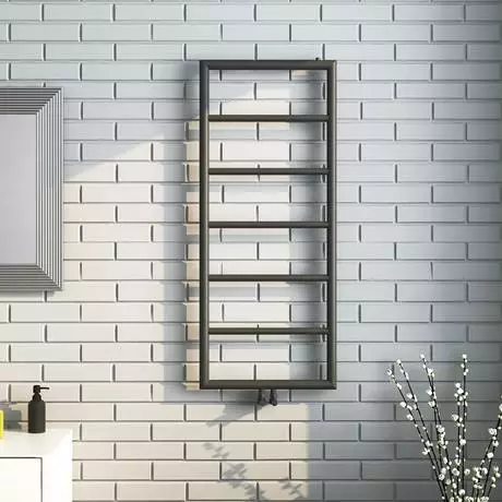 Arezzo Matt Black 1200 x 500 Ladder Heated Towel Rail 3 Arezzo Matt Black 1200 x 500 Ladder Heated Towel Rail - Image 2