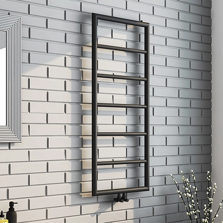 Arezzo Matt Black 1200 x 500 Ladder Heated Towel Rail 2 Arezzo Matt Black 1200 x 500 Ladder Heated Towel Rail