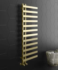 Arezzo Brushed Brass 1200 x 500mm 12 Bars Designer Heated Towel Rail