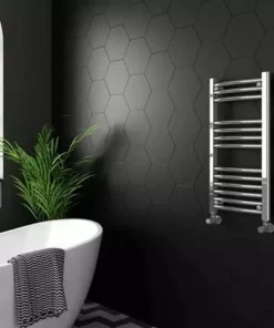 Diamond 400 x 800mm Curved Heated Towel Rail (incl. Valves + Electric Heating Kit) -Cheap Bathroom Heating Store COL001 EHK d4 460