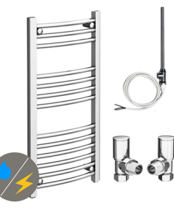 Diamond 400 x 800mm Curved Heated Towel Rail (incl. Valves + Electric Heating Kit)