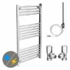 Diamond 500 x 1000mm Straight Heated Towel Rail (incl. Valves + Electric Heating Kit) -Cheap Bathroom Heating Store COL015 EHK n p