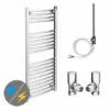 Diamond 500 x 1200mm Curved Heated Towel Rail (incl. Valves + Electric Heating Kit)