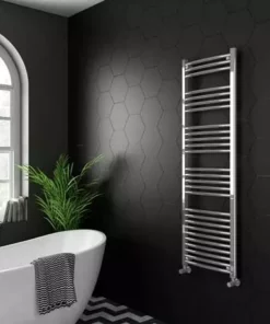 Diamond 500 x 1600mm Curved Heated Towel Rail (incl. Valves + Electric Heating Kit) -Cheap Bathroom Heating Store COL017 EHK d4 460
