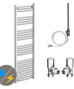 Diamond 500 x 1600mm Curved Heated Towel Rail (incl. Valves + Electric Heating Kit)