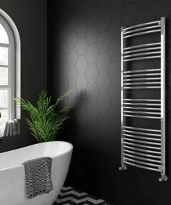 Diamond Curved Heated Towel Rail - W600 x H1600mm - Chrome