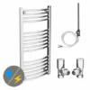 Diamond 500 x 1000mm Curved Heated Towel Rail (incl. Valves + Electric Heating Kit) -Cheap Bathroom Heating Store COL025 EHK n p