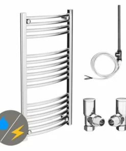 Diamond 500 x 1000mm Curved Heated Towel Rail (incl. Valves + Electric Heating Kit)