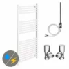 Diamond White 500 x 1200mm Straight Heated Towel Rail (incl. Valves + Electric Heating Kit) -Cheap Bathroom Heating Store COL031 EHK p