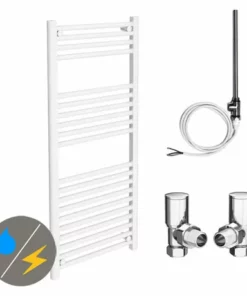 Diamond White 500 x 1200mm Straight Heated Towel Rail (incl. Valves + Electric Heating Kit)