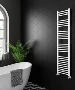 Diamond Heated Towel Rail - W400 x H1600mm - White - Straight