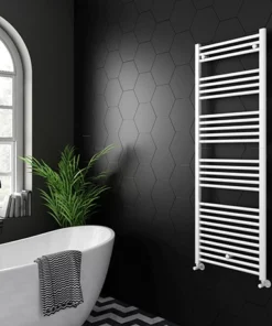 Diamond Heated Towel Rail - W600 x H1600mm - White - Straight