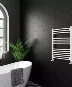 Diamond Curved Heated Towel Rail - W600 x H800mm - White -Cheap Bathroom Heating Store COL045 n d1 460