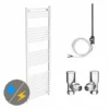 Diamond White 500 x 1600mm Straight Heated Towel Rail (incl. Valves + Electric Heating Kit)