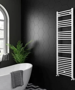 Diamond Heated Towel Rail - W500 x H1600mm - White - Straight
