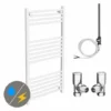 Diamond White 500 x 1000mm Straight Heated Towel Rail (incl. Valves + Electric Heating Kit)