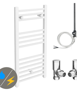 Diamond White 400 x 800mm Straight Heated Towel Rail (incl. Valves + Electric Heating Kit)