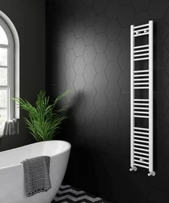 Diamond Heated Towel Rail - W300 x H1600mm - White - Straight