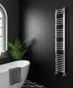 Diamond Curved Heated Towel Rail - W300 x H1600mm - Chrome