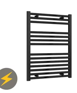 Reina Diva H800 x W600mm Black Flat Electric Towel Rail