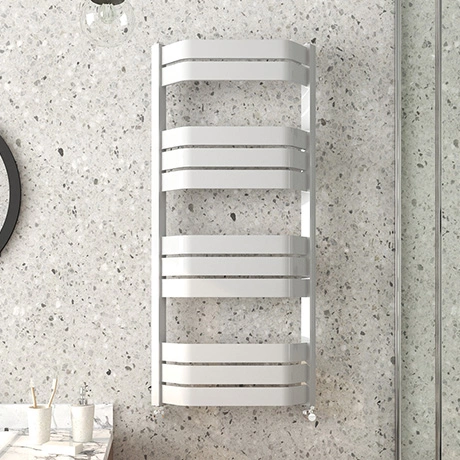 Milan Bow-Fronted White 1200 x 550 Designer Flat Panel Heated Towel Rail 3 Milan Bow-Fronted White 1200 x 550 Designer Flat Panel Heated Towel Rail