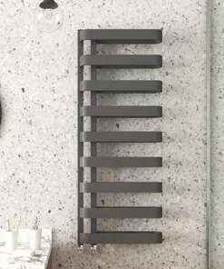 Milan Curved Anthracite 1300 x 500 Designer Flat Panel Heated Towel Rail - 9 Sections