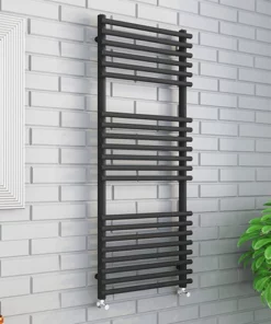 Monza Matt Black 1200 x 490 Round Bar Heated Towel Rail