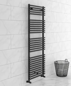 Monza Matt Black 1450 x 500 Round Bar Heated Towel Rail