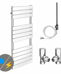 Milan 490 x 1200mm Heated Towel Rail (inc. Valves + Electric Heating Kit)