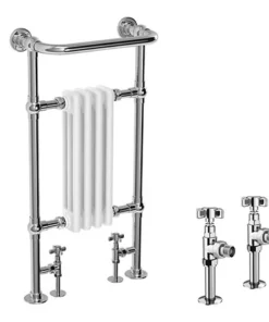 Traditional Mayfair Heated Towel Rail with Pair of Angled Crosshead Radiator Valves